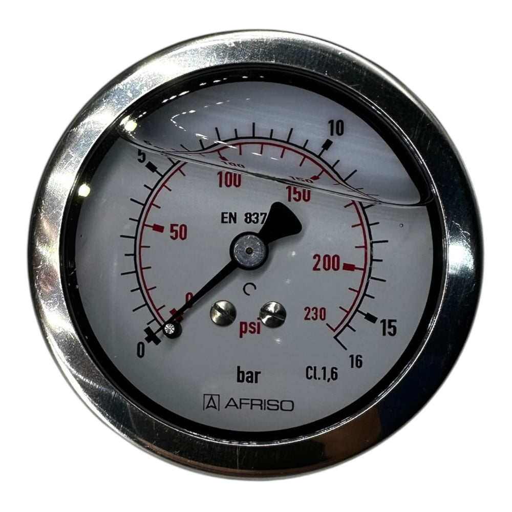 Afriso Manometer RF 63Gly 0–16 bar/psi G1/4 axial Ø63mm Glyzerin gefüllt