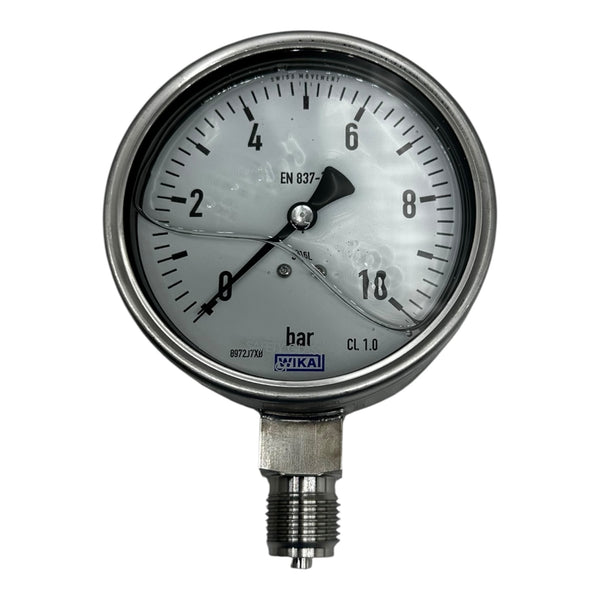 WIKA Manometer 0–10 bar G1/2B unten Ø100mm Edelstahl 316L Druckmesser CL 1.0