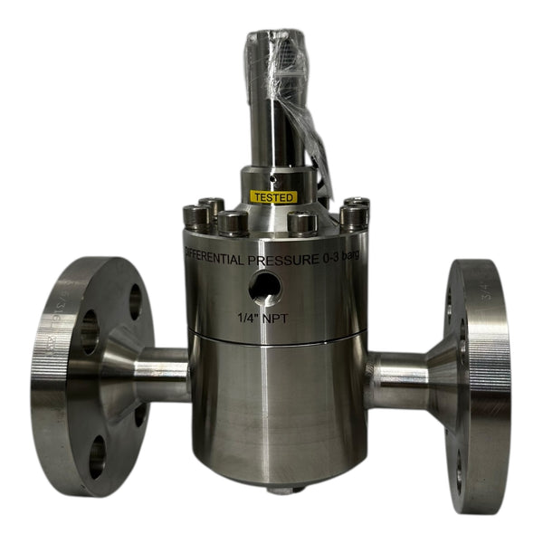 ZEI Differenzdruckventil Edelstahl 0–3 bar 1/4” NPT Flansch 3/4” PN40
