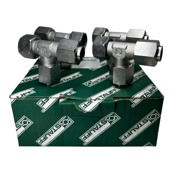 4x Stauff FI-ELD-15L-V-W3-DKO-AB T-Stück Hydraulik Verschraubung 15 mm DKO