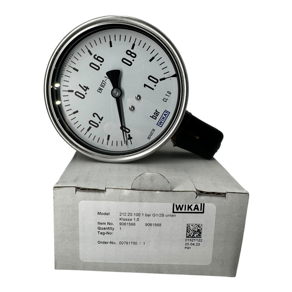 WIKA Manometer 212.20.100 0–1 bar G1/2B unten Klasse 1.0 Edelstahl neu
