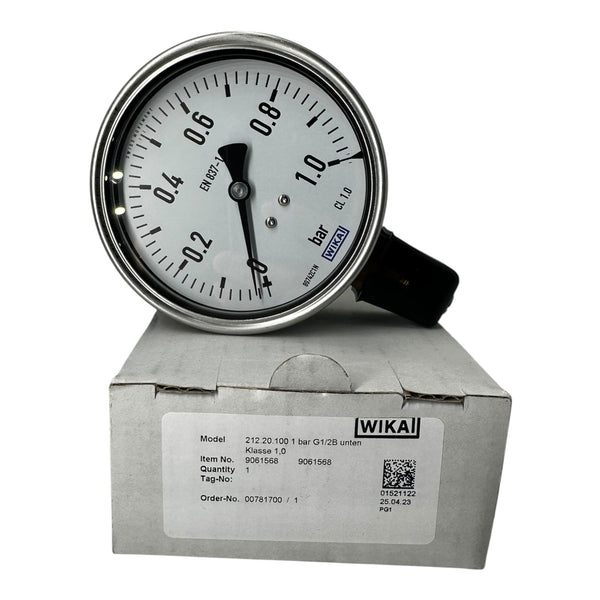 WIKA Manometer 212.20.100 0–1 bar G1/2B unten Klasse 1.0 Edelstahl neu