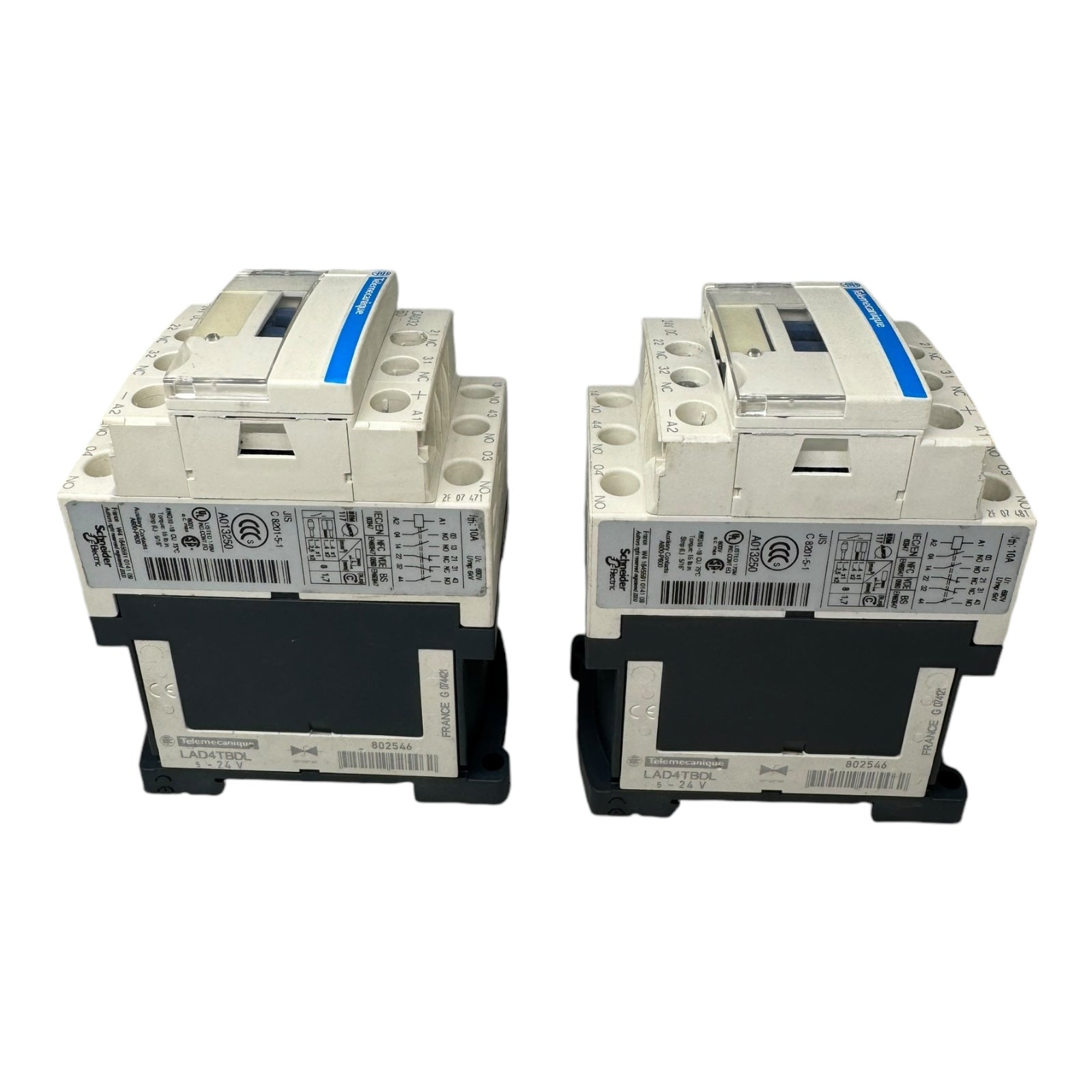 2x Telemecanique CAD32BD LAD4TBDL TeSys CAD Leistungsschütz 690VDC 10A 3NO 2NC