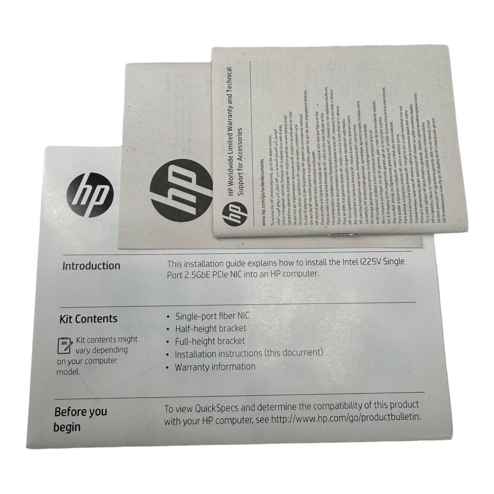 HP NIC I I225V NICII225V Single Port 2.5Gb PCle Ethernet
