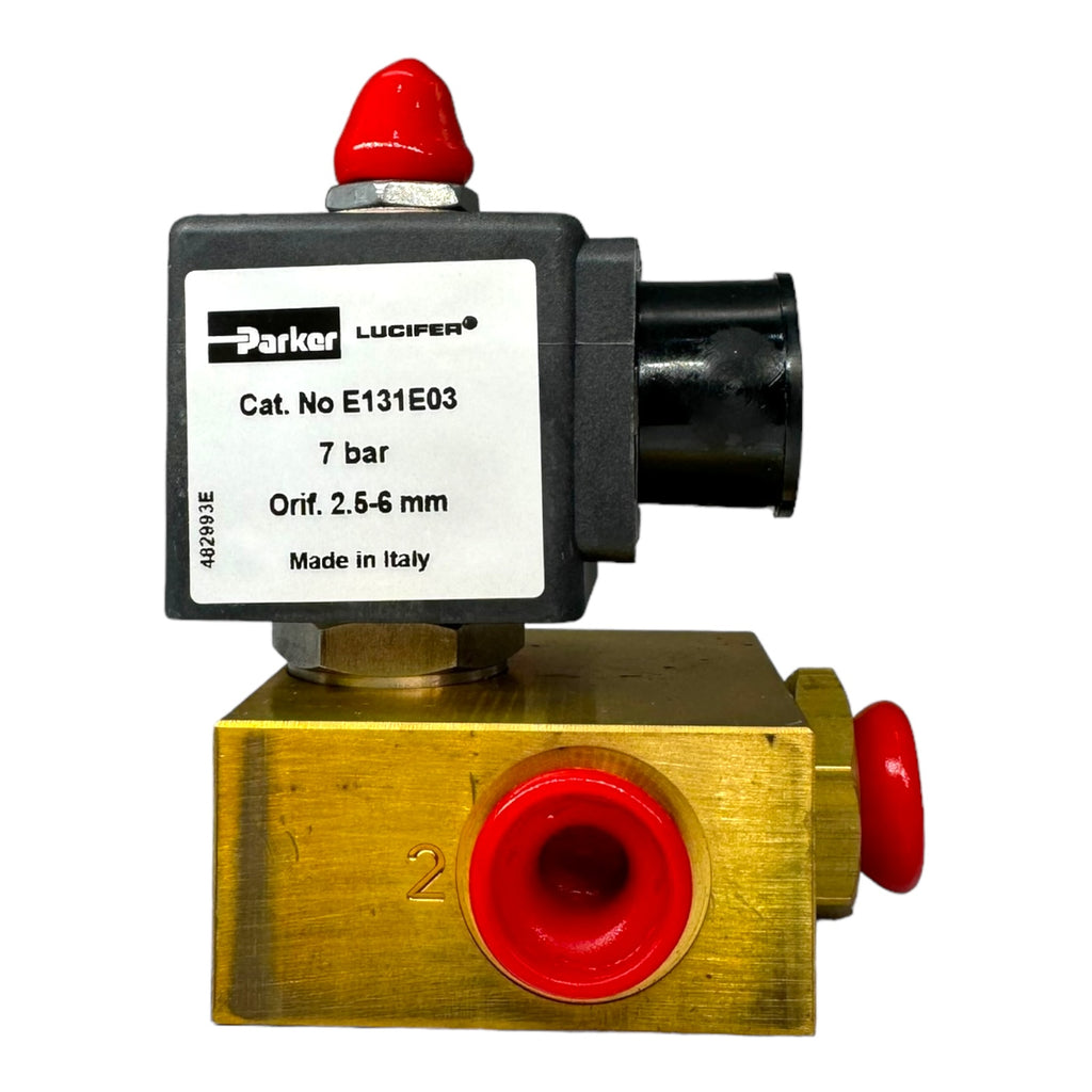 Parker Lucifer E131E03 481865C2D5BF 3/2 Wege-Magnetventil mit Spule 7bar 24V 9W 2,5-6mm