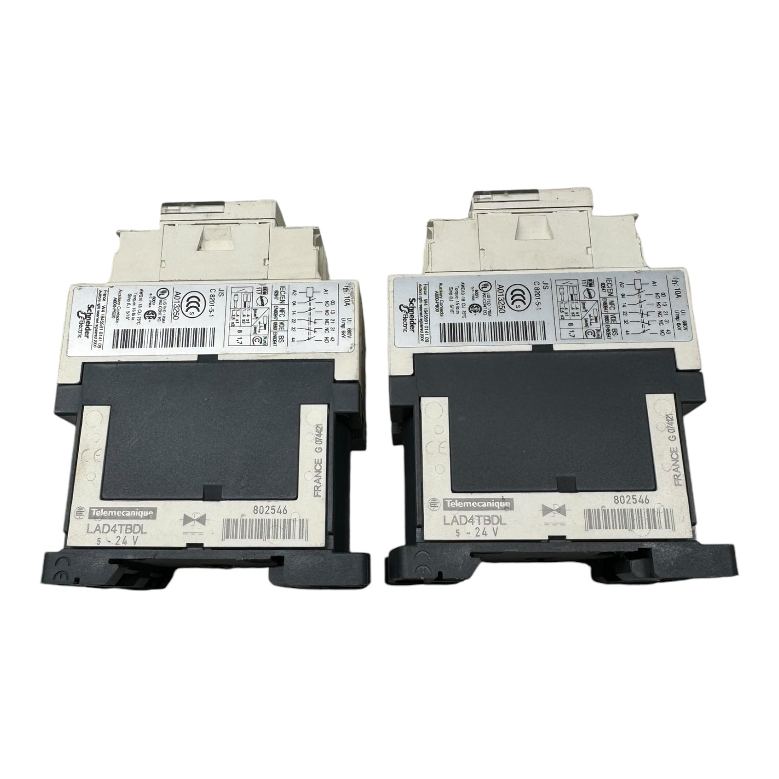 2x Telemecanique CAD32BD LAD4TBDL TeSys CAD Leistungsschütz 690VDC 10A 3NO 2NC