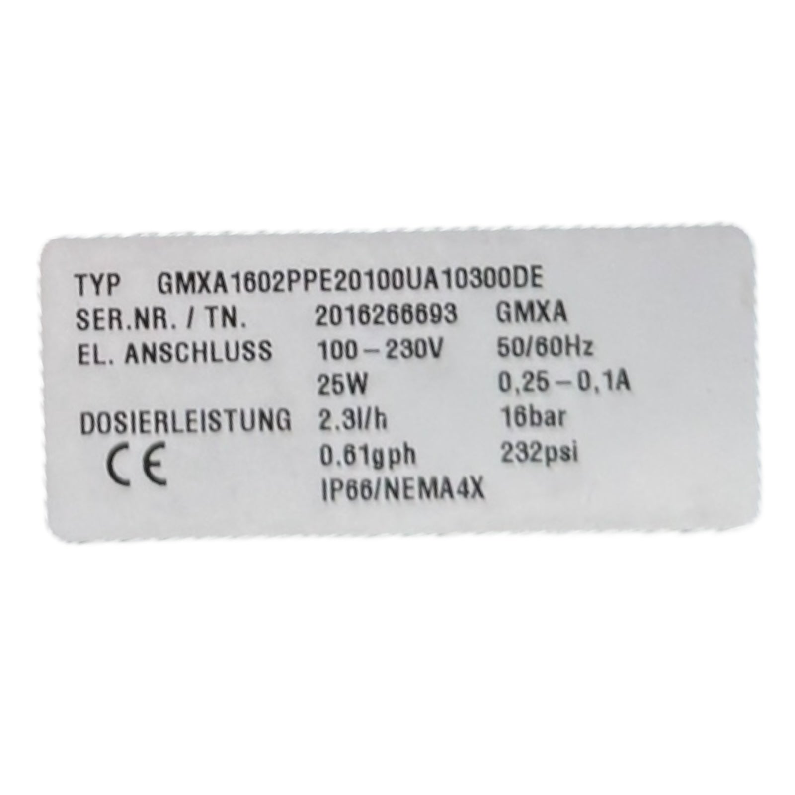 Prominent Gamma X 1602 Magnet-Membrandosierpumpe Dosierpumpe 25W 2.3l/h 16bar