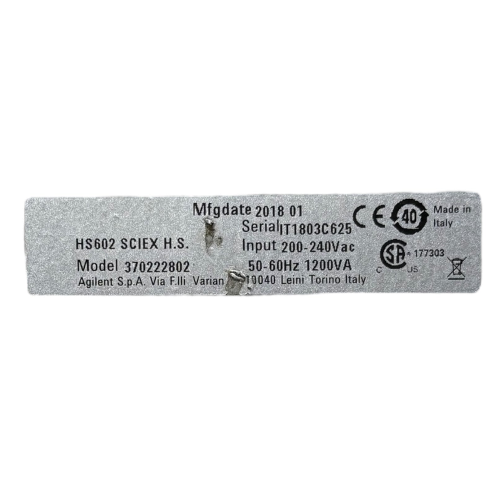 Agilent 370222802 HS602 SCIEX Vakuumpumpe modul board 200V/240Vac 1200VA