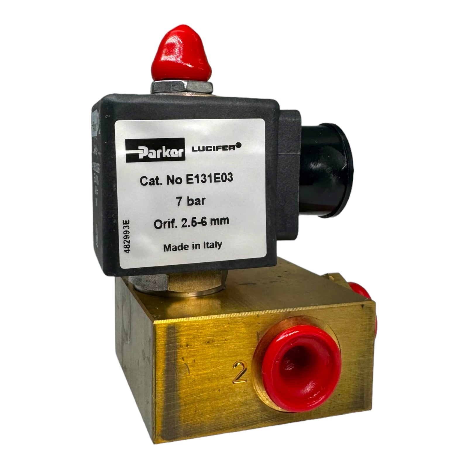 Parker Lucifer E131E03 481865C2D5BF 3/2 Wege-Magnetventil mit Spule 7bar 24V 9W 2,5-6mm
