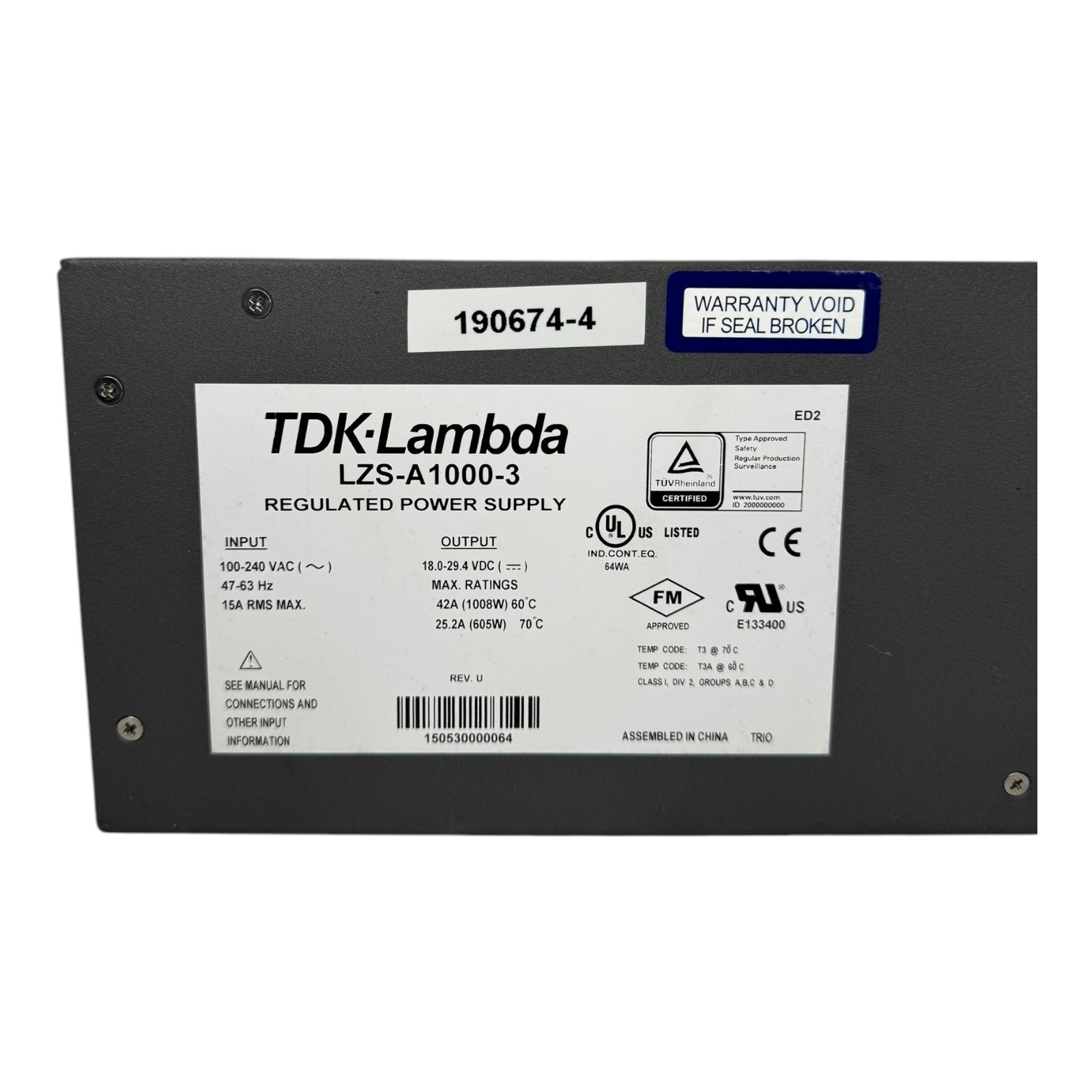 TDK LAMBDA LZS-A1000-3 Geregeltes Netzteil Schaltnetzteil 100-240VAC 47-63Hz 15A