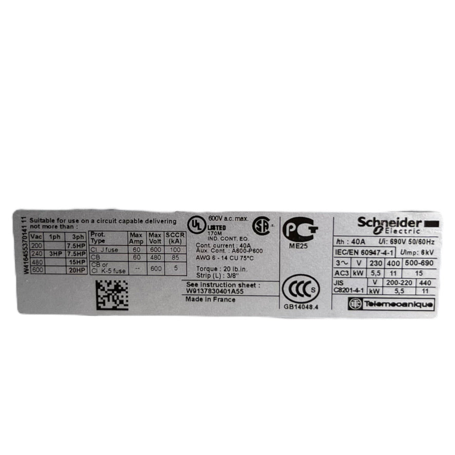 Schneider Electric LC1D25 Leistungsschütz 1S+1Ö 11kW 24V Hilfsschalter LADN40 4S