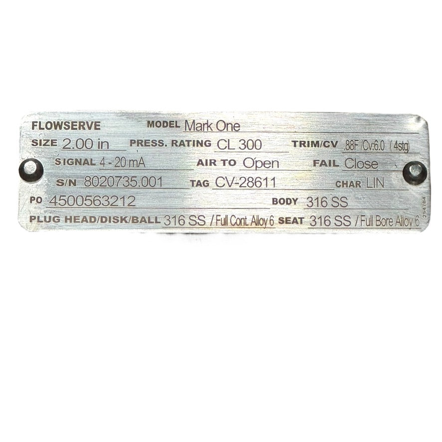 Flowserve Valtek Mark One 4500563212 Regelventil control valves 2" DN50 CL300 PN40 316SS