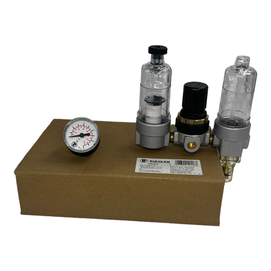 Riegler 84502K Wartungseinheit G1/4 3-teilig 0,5-10bar PC-Behälter+Manometer