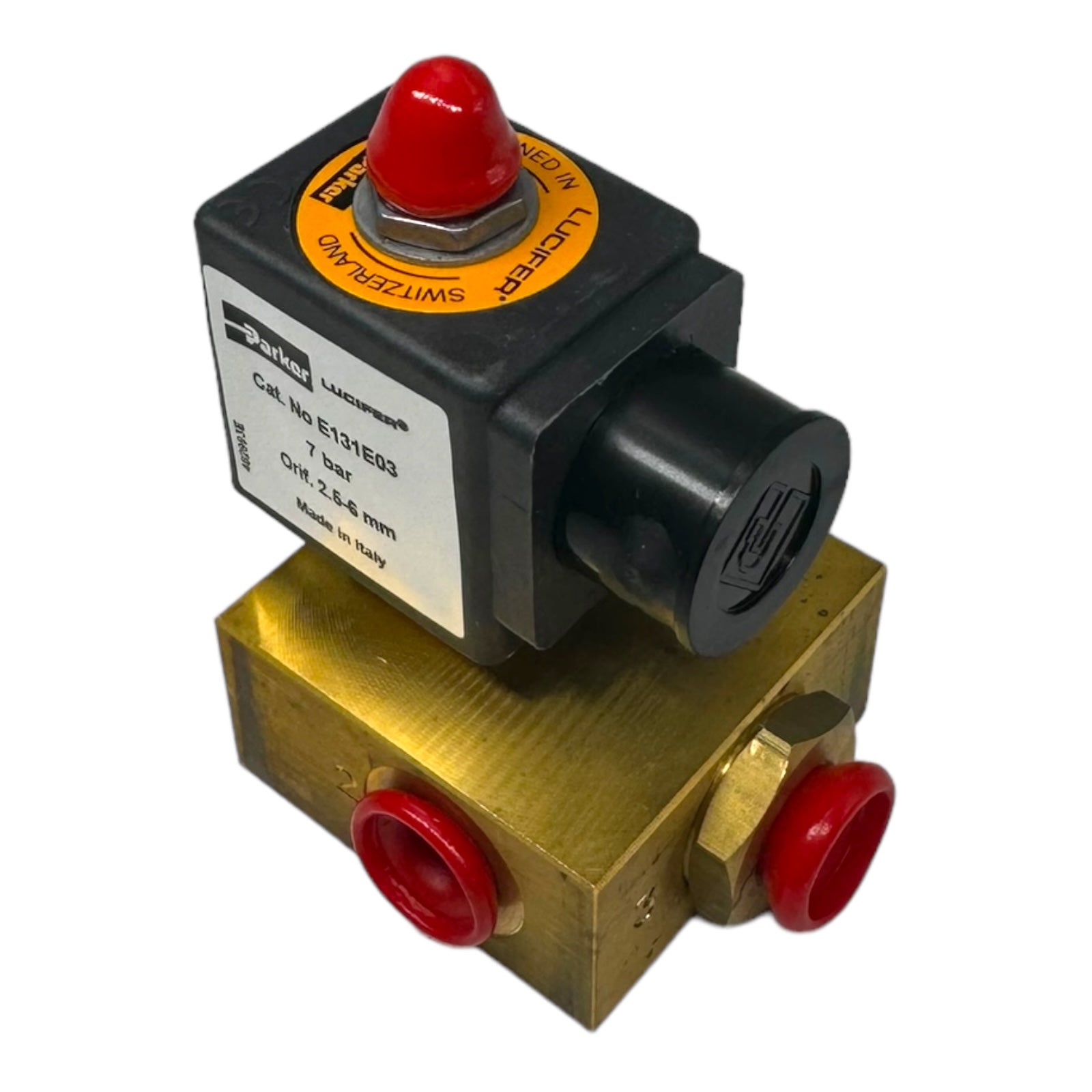 Parker Lucifer E131E03 481865C2D5BF 3/2 Wege-Magnetventil mit Spule 7bar 24V 9W 2,5-6mm