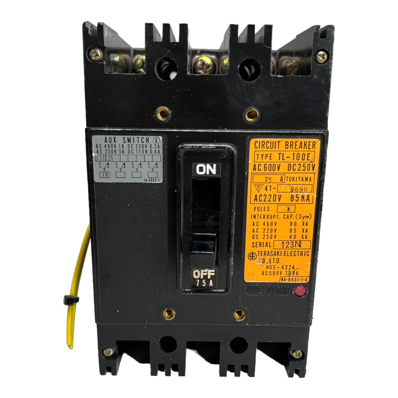 Terasaki Electric TL-100E Leistungsschalter 75A 3P Hilfskontakt AUX