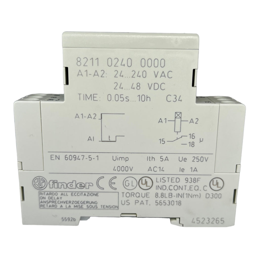 Finder 821102400000 Zeitrelais Monofunktion Ansprechverzögert 1W 0,05s-10h 5A