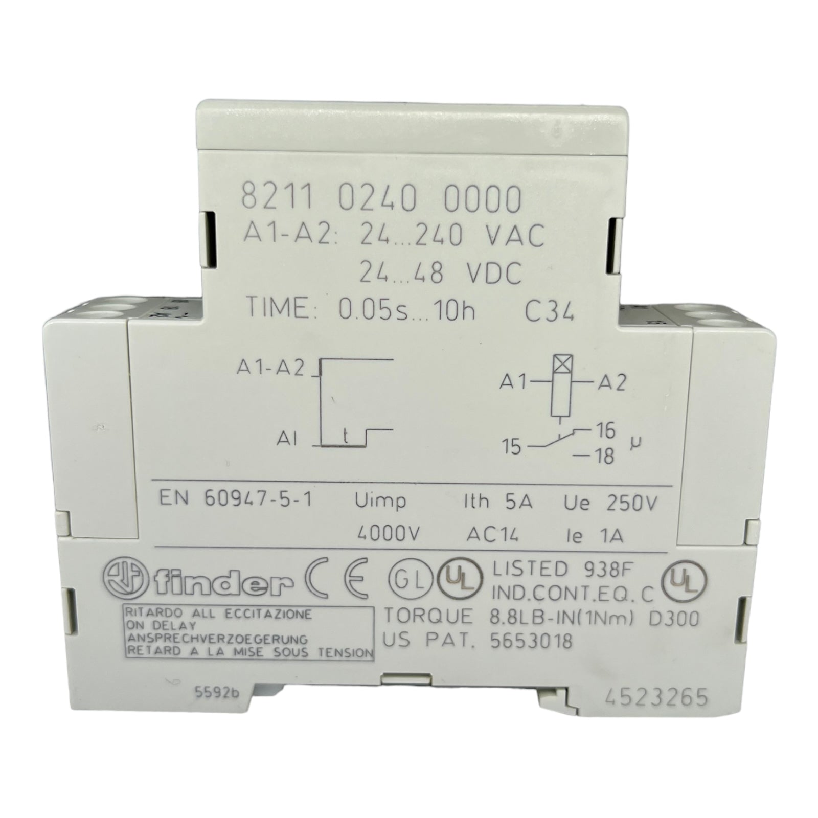 Finder 821102400000 Zeitrelais Monofunktion Ansprechverzögert 1W 0,05s-10h 5A