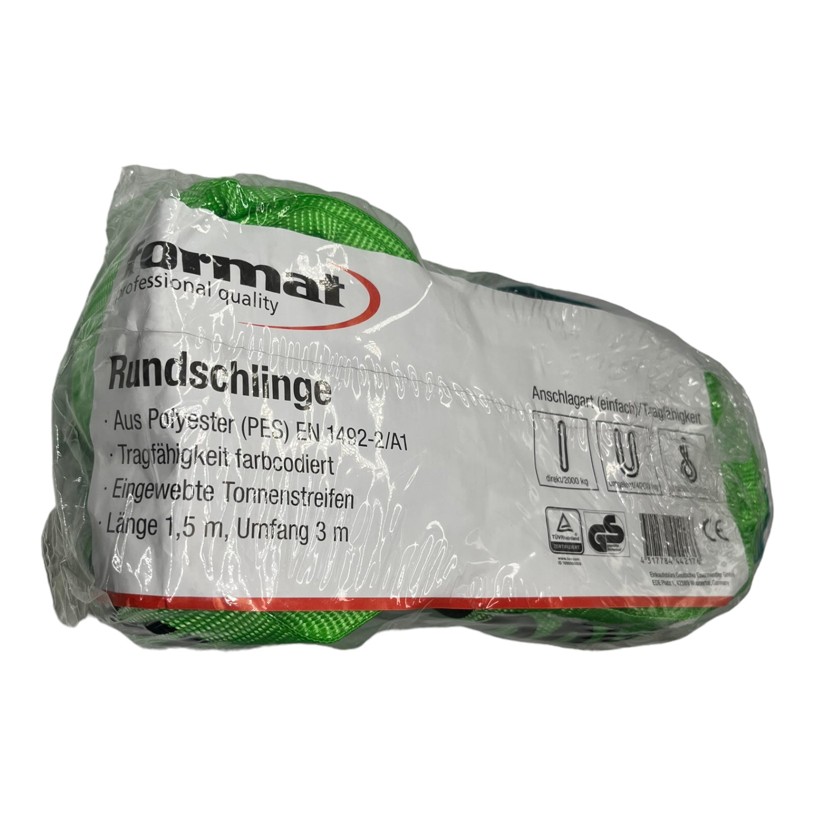 Format HRS020 02005 Rundschlinge Hebeschlinge Hebegurt Krangurt Grün 2000Kg 1,5M