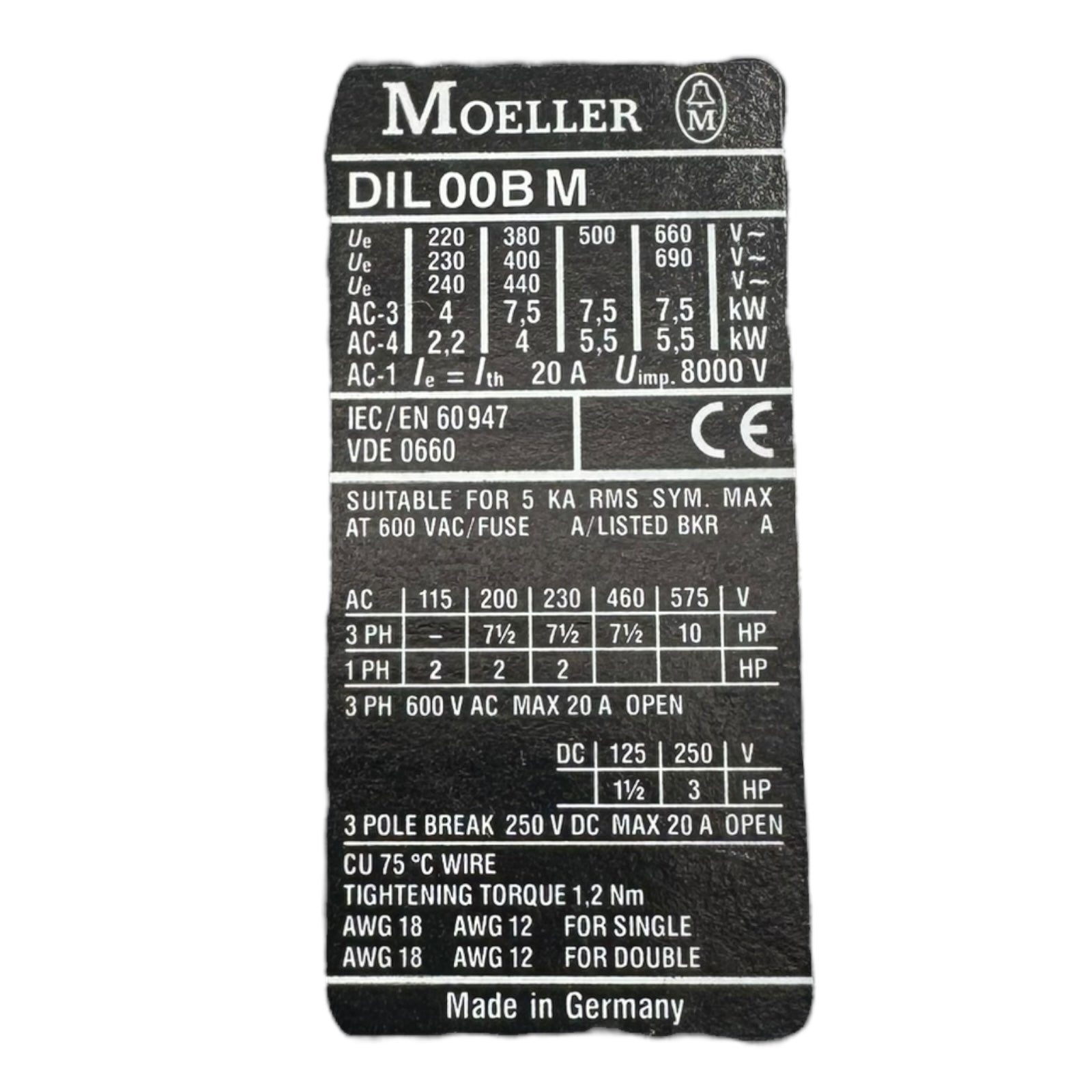 Klöckner Moeller DILO0AM Leistungsschütz Contactor 11kW 400V Spule 230V 3p