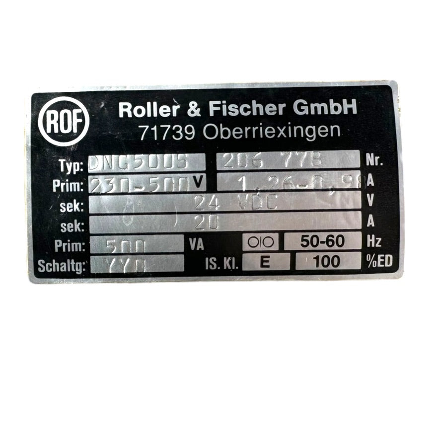 Roller & Fischer DNG500S 206778 3Phasen Transformator 24VDC 50-60HZ 500VA 230-500V