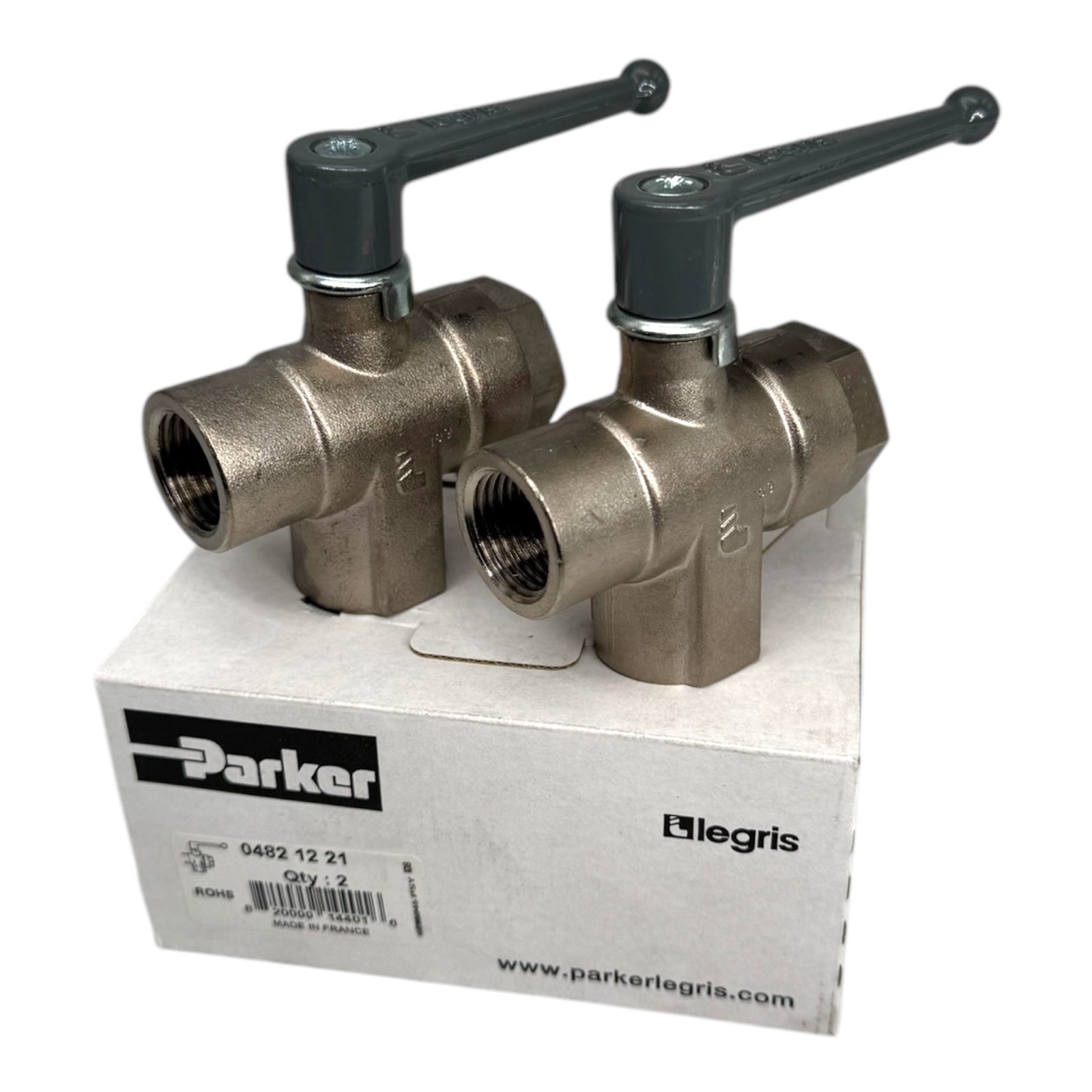 2x Parker 04821221 Kugelhahn 3-Wege L-Bohrung G1/2" 20bar NBR 12mm