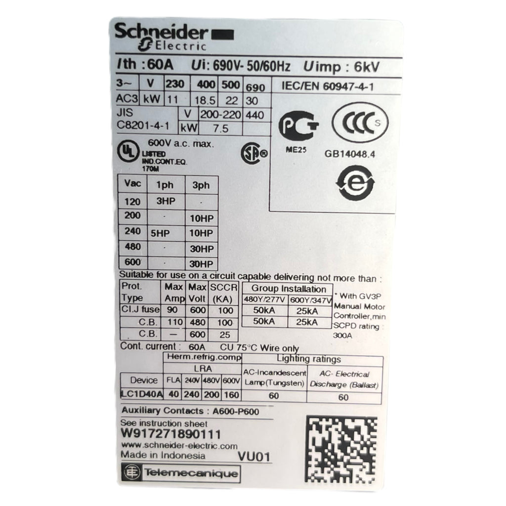 Schneider Electric LC1D40A Leistungsschütz 3p 1S+1Ö 18.5 kW, 40 A, 400 V AC3