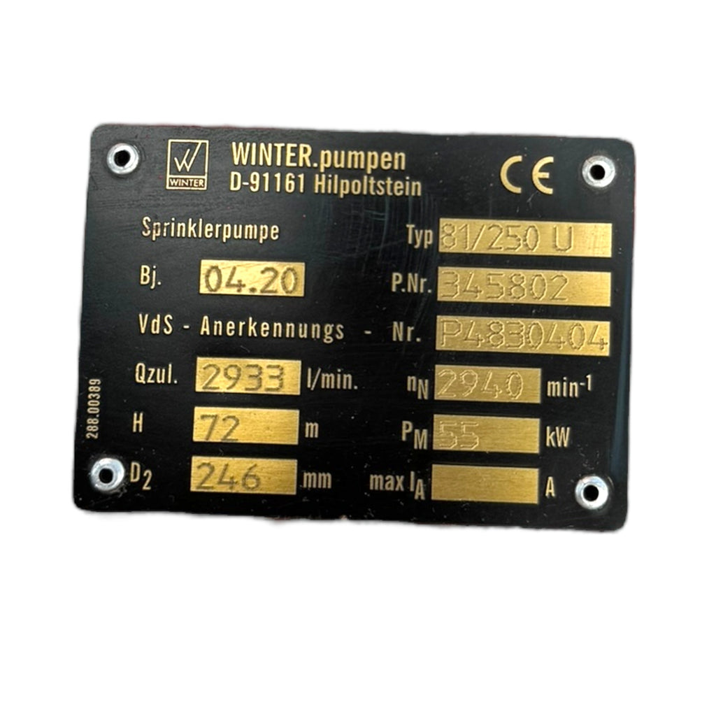 Winter ACM250M-2PHE 81/250U 81/250 REC250-SH-SDG-055 Sprinkler-Pumpe 55kW