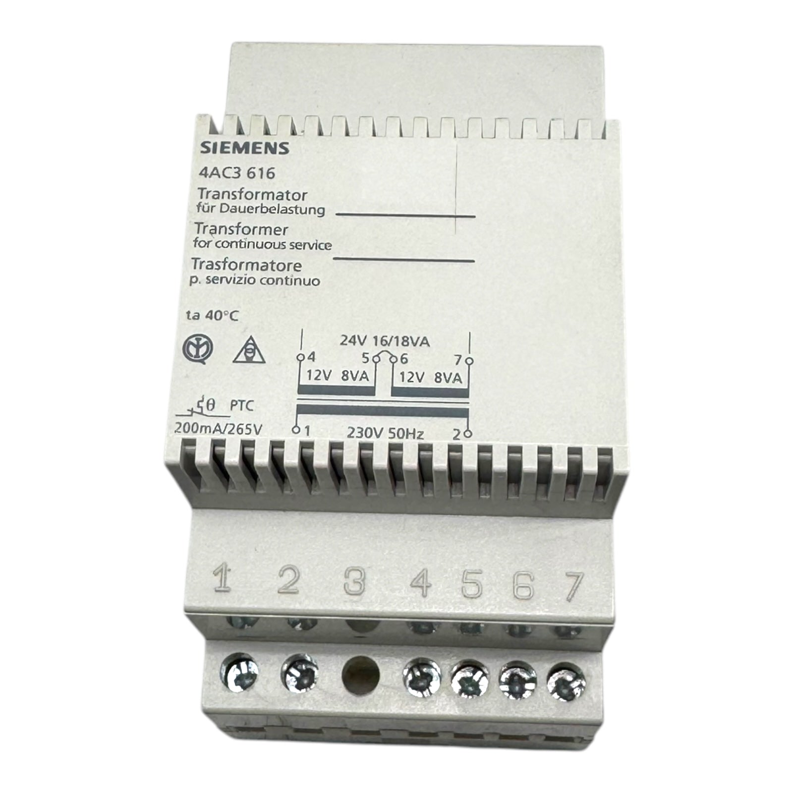 Siemens 4AC3616 Transformer Transformator Prim 230V AC Sek 12V+12V 16VA PTC 50Hz