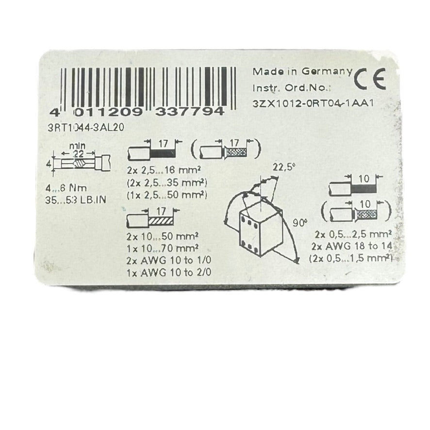 Siemens 3RT1044-3AL20 Sirius Leistungsschütz Contactor 65A 2S+2Ö 30kW 230V 50/60Hz 3P