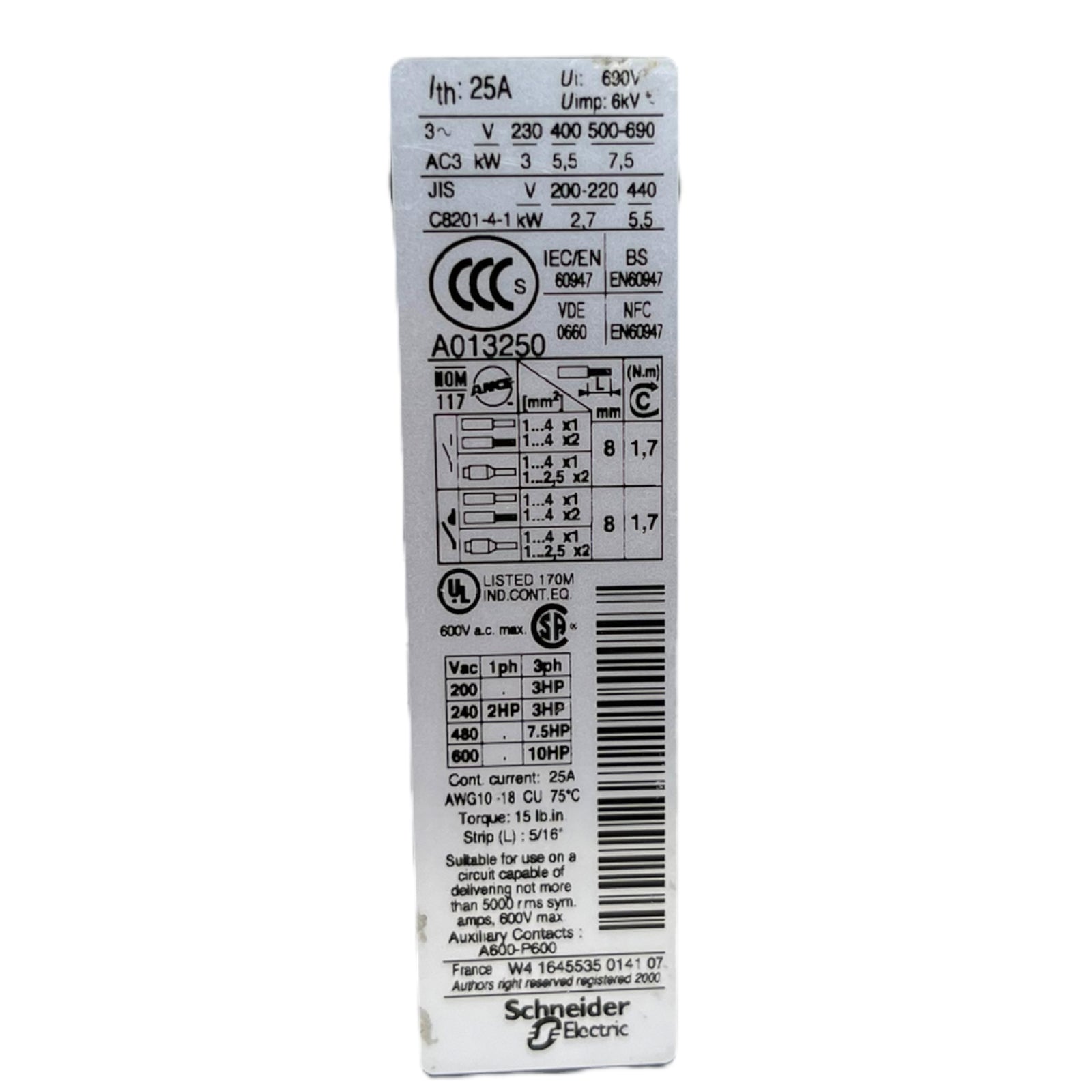 Schneider Electric LC1D12 Leistungsschütz 1S+1Ö 400V 5,5kW Spule 24V