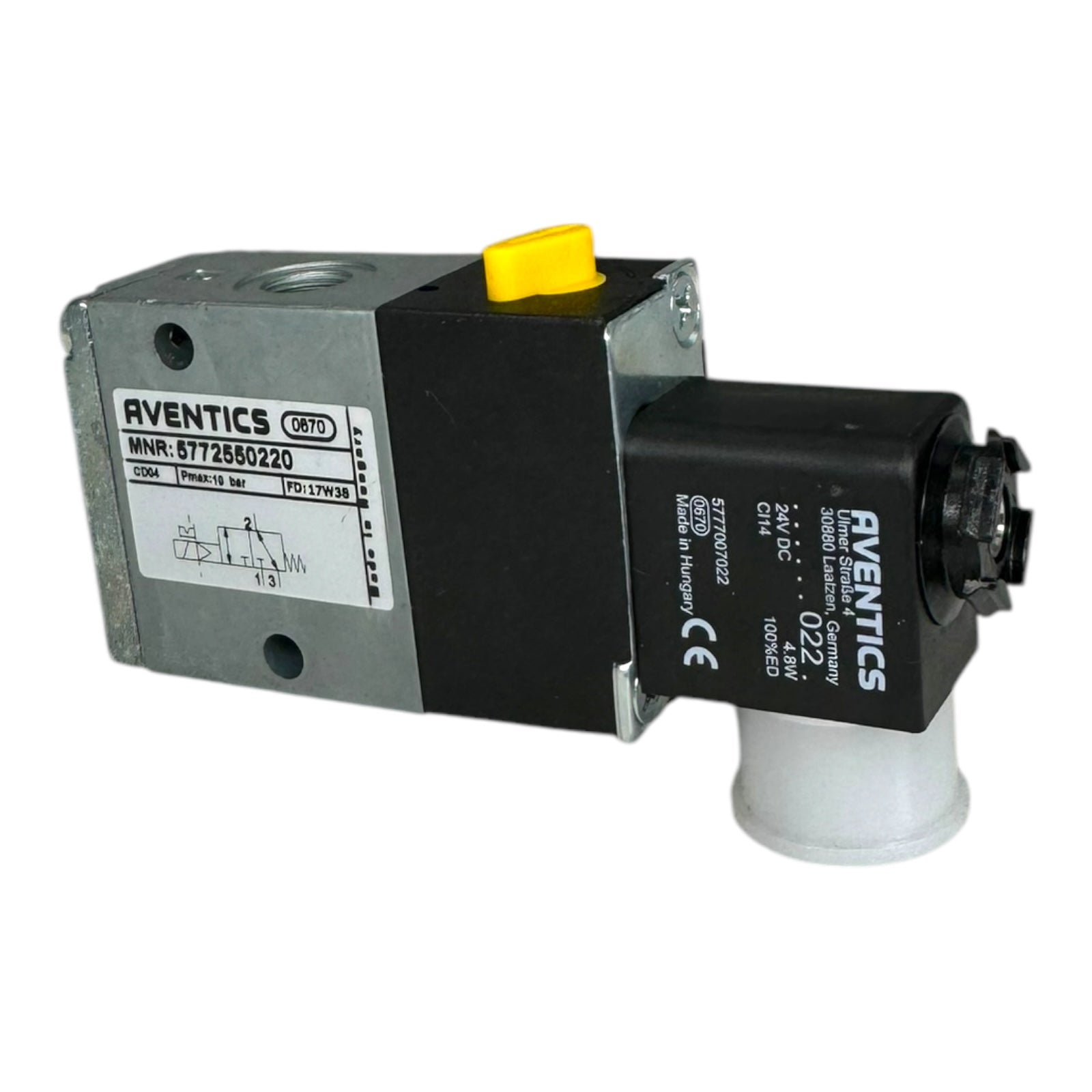 Aventics 5772550220 CD04 3/2-Wege-Magnetventil Federrückstellung 26mm 900 l/min
