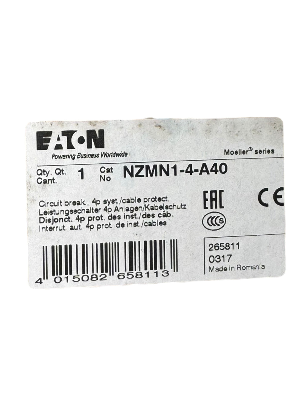 EATON NZMN1-4-A40 NZM1 Circuit breaker Leistungsschalter Schalter 4p 690V AC 40A
