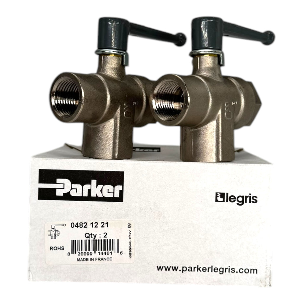 2x Parker 04821221 Kugelhahn 3-Wege L-Bohrung G1/2" 20bar NBR 12mm