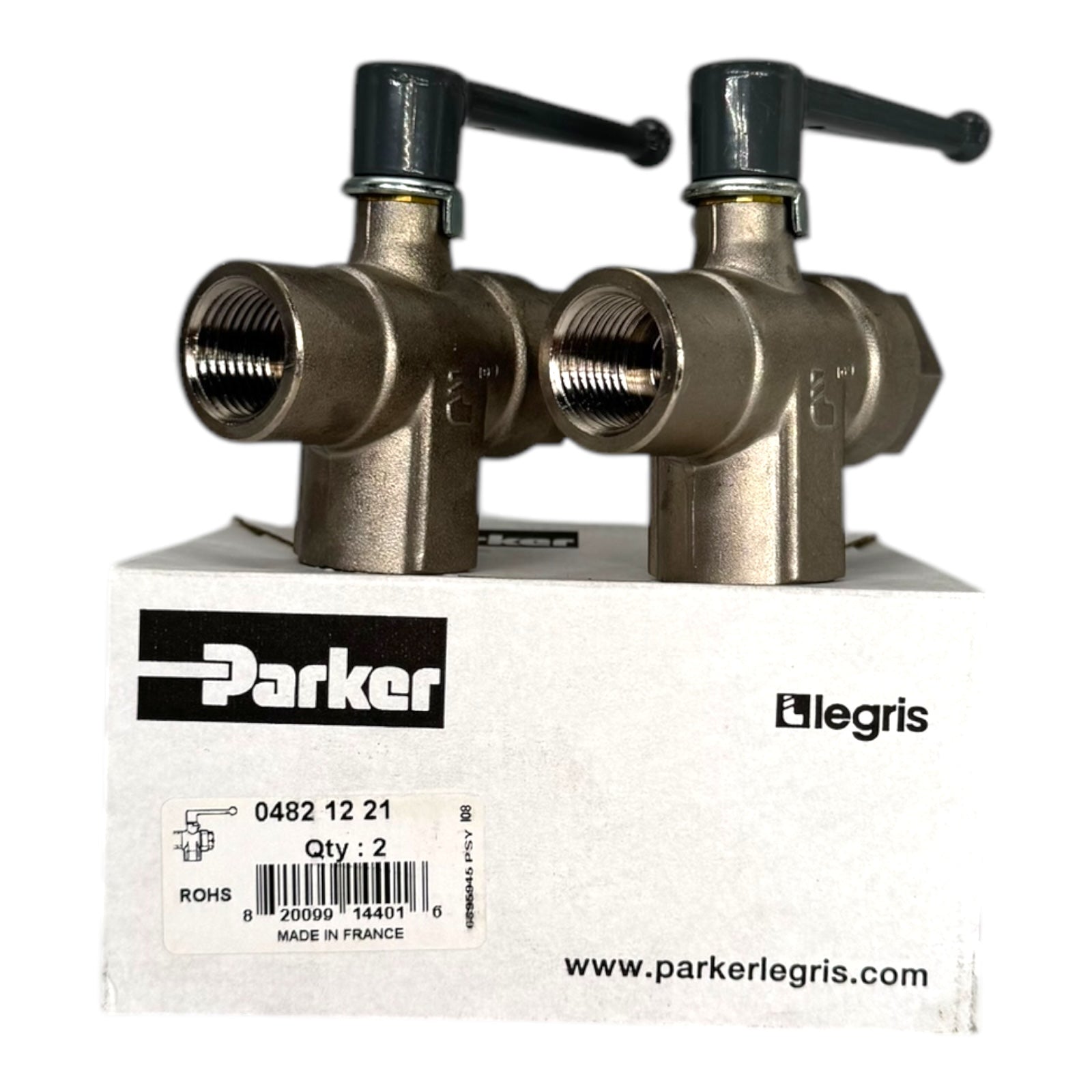 2x Parker 04821221 Kugelhahn 3-Wege L-Bohrung G1/2" 20bar NBR 12mm