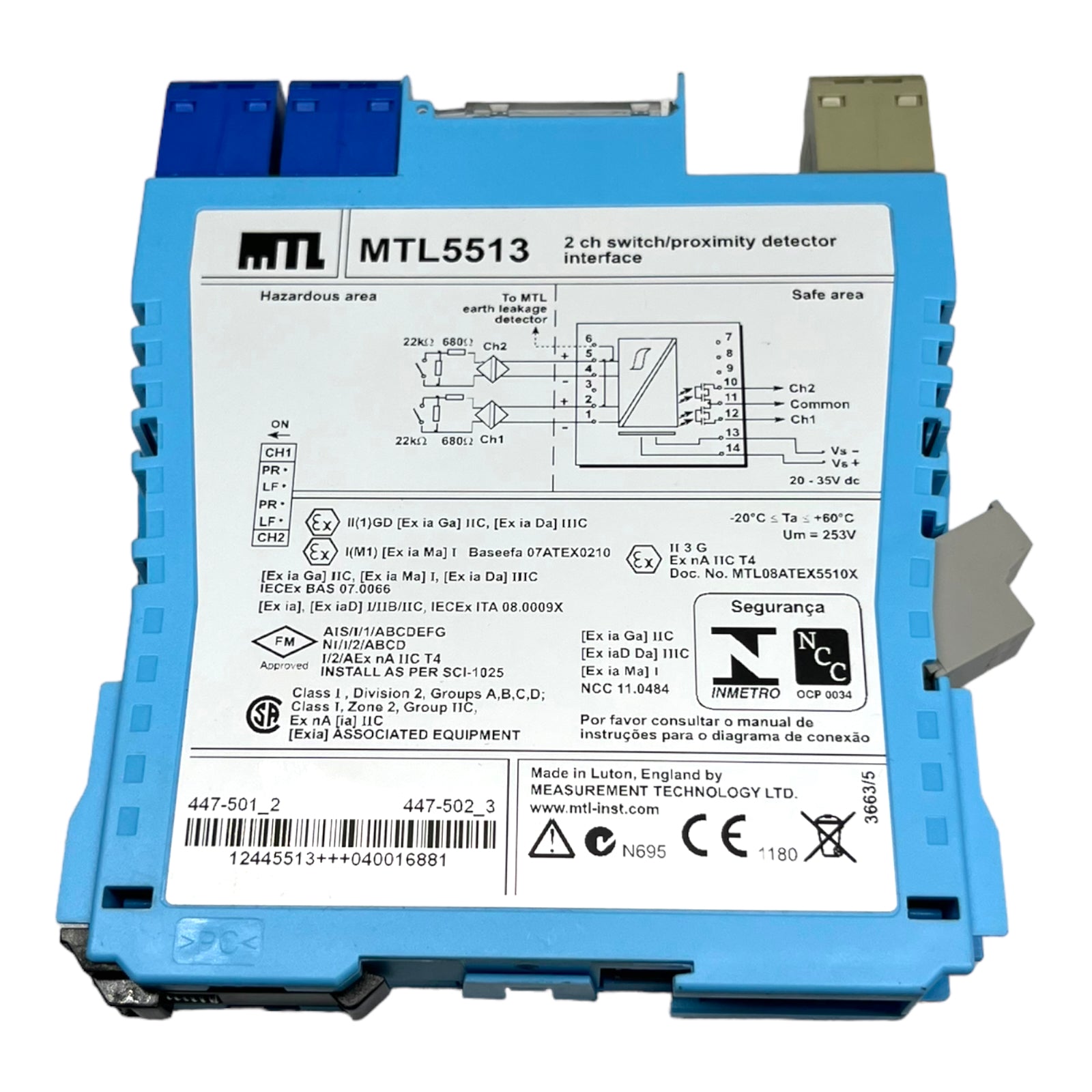MTL5513 Zenerbarriere 2-kanalig NAMUR-Sensor Schalter 20→35VDC 14mA max. 10.5V