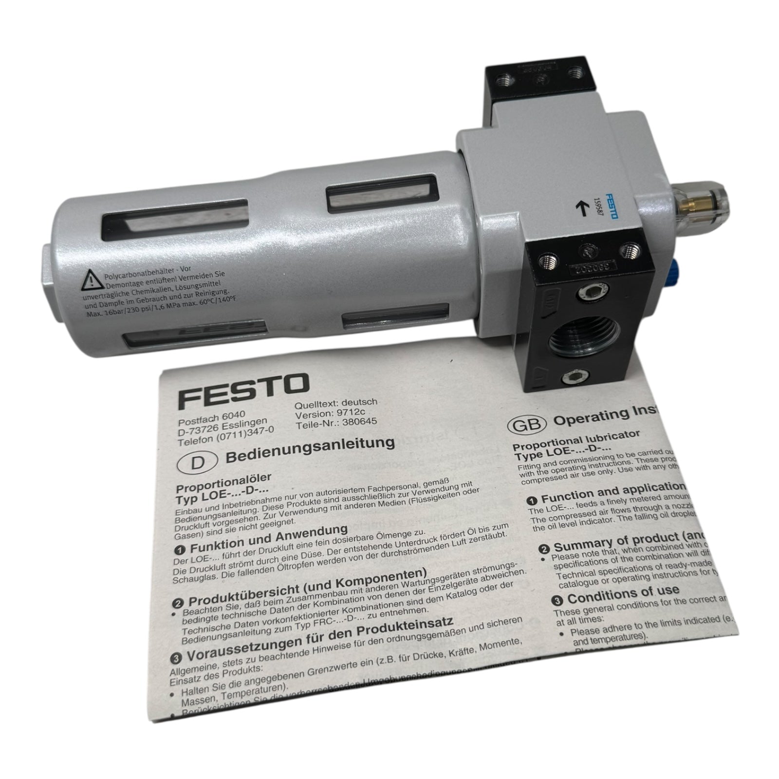 FESTO 159587 Öler LOE-1/2-D-MIDI Proportionalöler 1/2” 16bar Schmiergerät