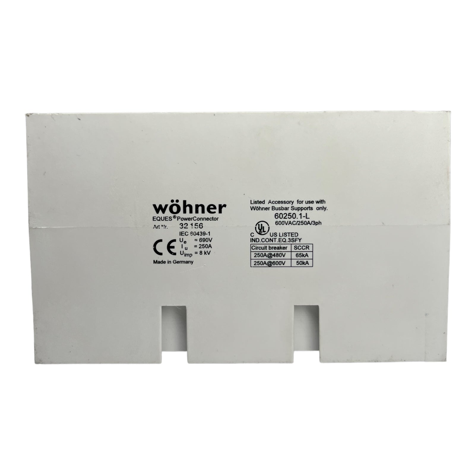 Wöhner 32156 60250.1L PowerConnector 250A 3-Polig 600VAC 105x190x35mm