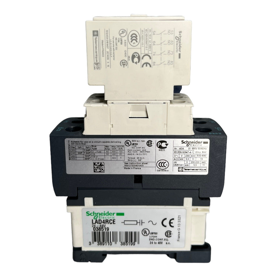 Schneider Electric LC1D25 Leistungsschütz 1S+1Ö 11kW 24V Hilfsschalter LADN40 4S