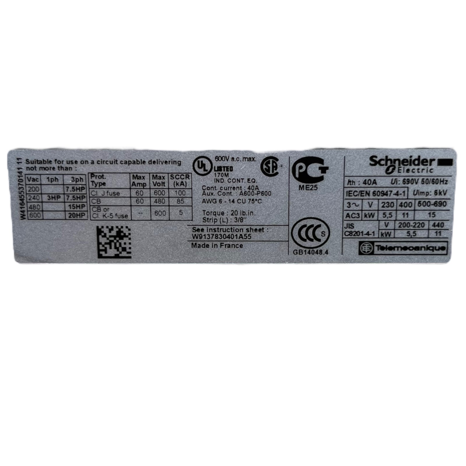 Schneider Electric LC1D25 Leistungsschütz 11kW 24V 3-polig 50/60Hz