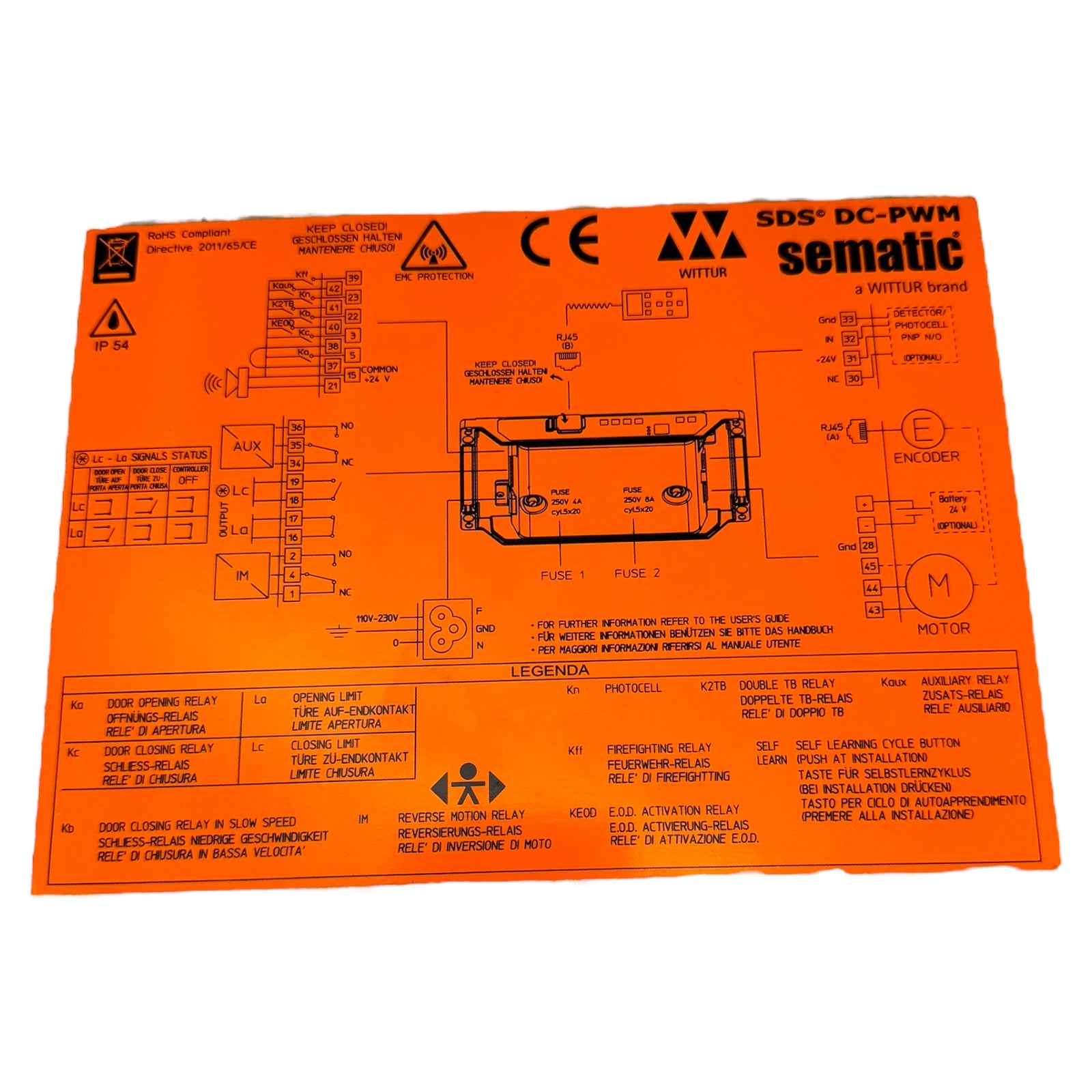 Sematic B157AAUX01 2011/65/CE SDS Door Drive Rel. 4 DC PWM Controller 01.03.005