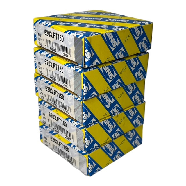 5x SNR 6203.FT150 Rillenkugellager 17x40x12mm, einreihig mit Stahlblechkäfig