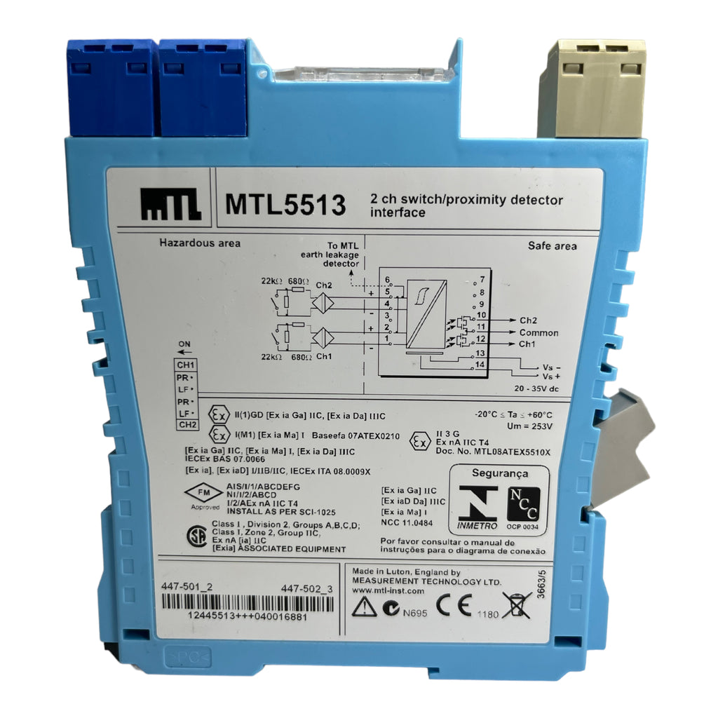 MTL5513 Zenerbarriere 2-kanalig NAMUR-Sensor Schalter 20→35VDC 14mA max. 10.5V