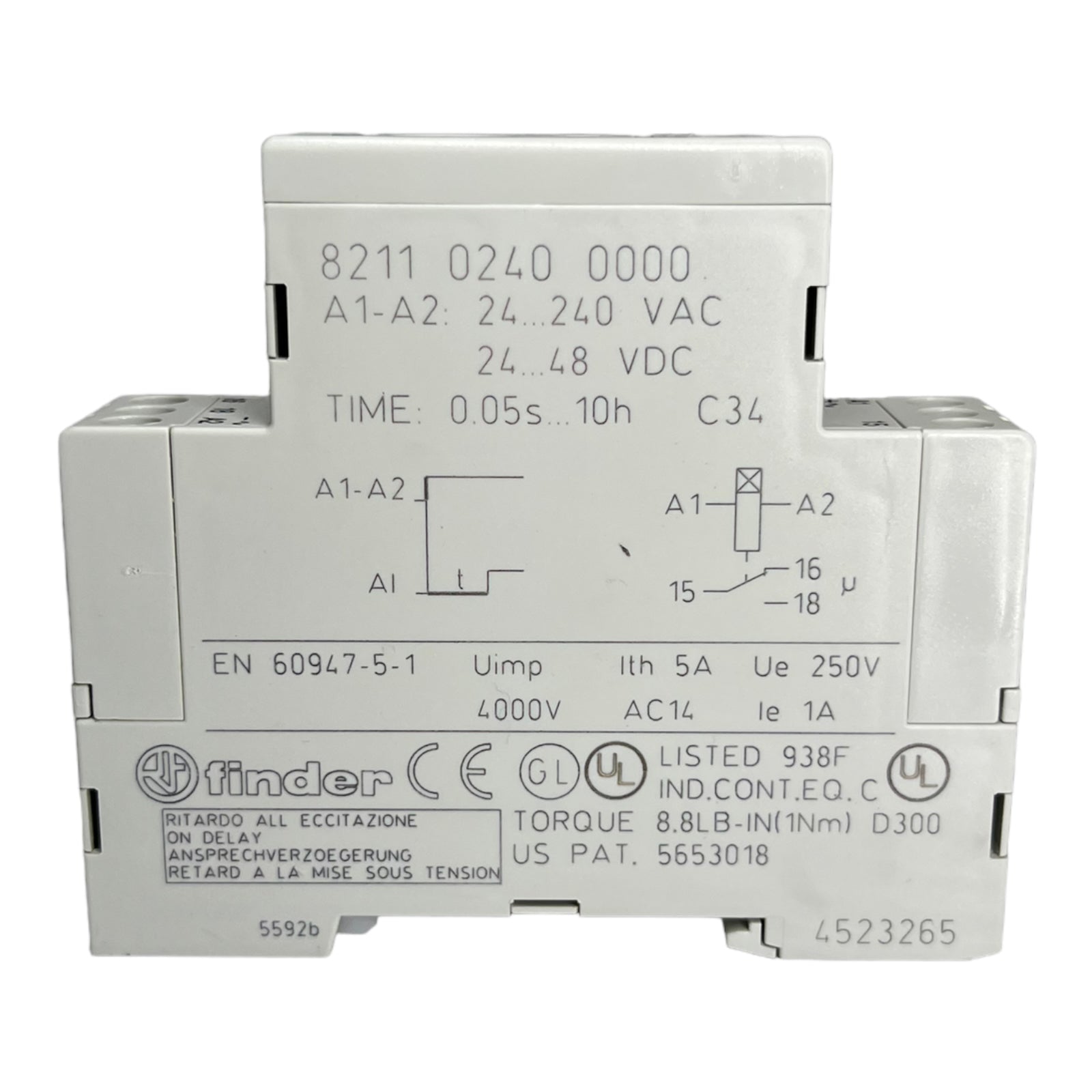 Finder 821102400000 Zeitrelais Monofunktion Ansprechverzögert 1W 0,05s-10h 5A