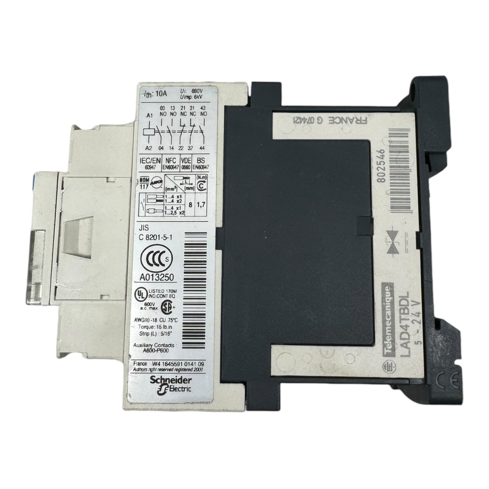 2x Telemecanique CAD32BD LAD4TBDL TeSys CAD Leistungsschütz 690VDC 10A 3NO 2NC