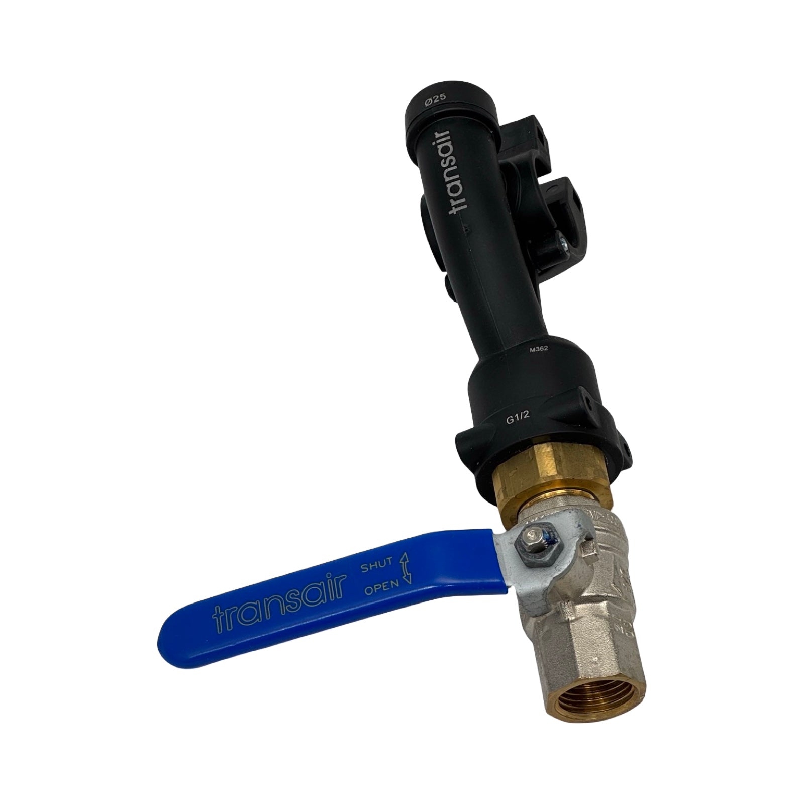 Transair Kugelhahn DN15 G1/2 Druckluft Ventil mit Anschluss Ø25 Rohr