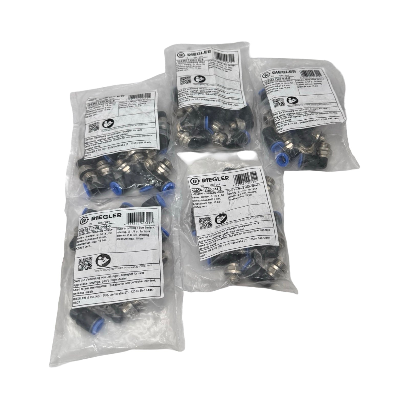 50x Riegler 109267 125.014-8 L-Steckverschraubung G1/4 Ø8mm Pneumatik