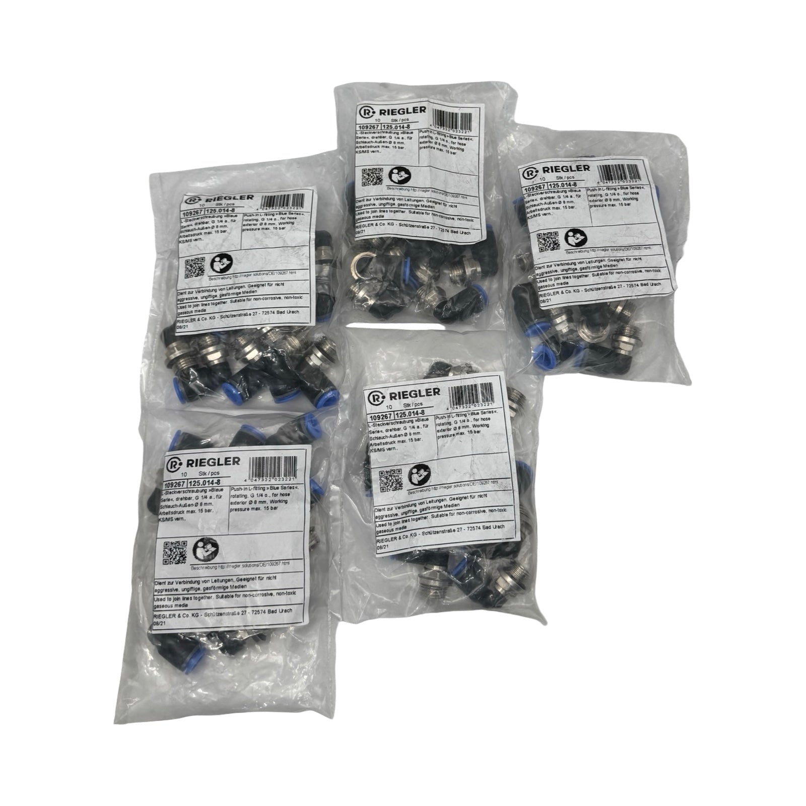 50x Riegler 109267 125.014-8 L-Steckverschraubung G1/4 Ø8mm Pneumatik