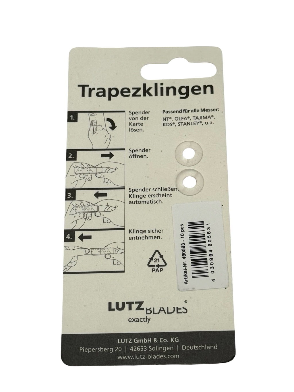 50x LUTZ Blades Trapezklingen 19mm 0,65mm Universal Cuttermesser Ersatz 480583