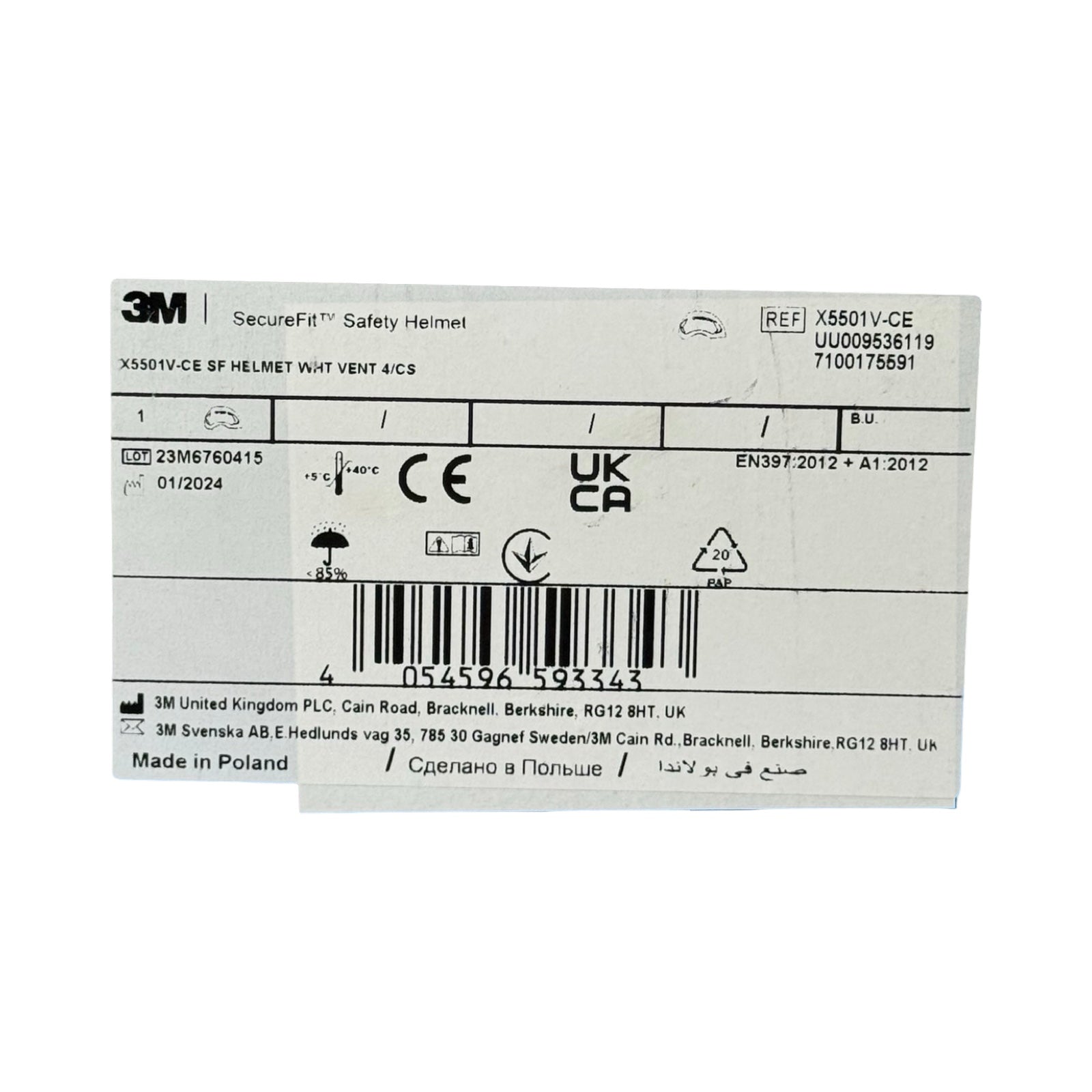 3M SecureFit X5501V-CE Schutzhelm Sicherheitshelm weiß belüftet EN397 Helm