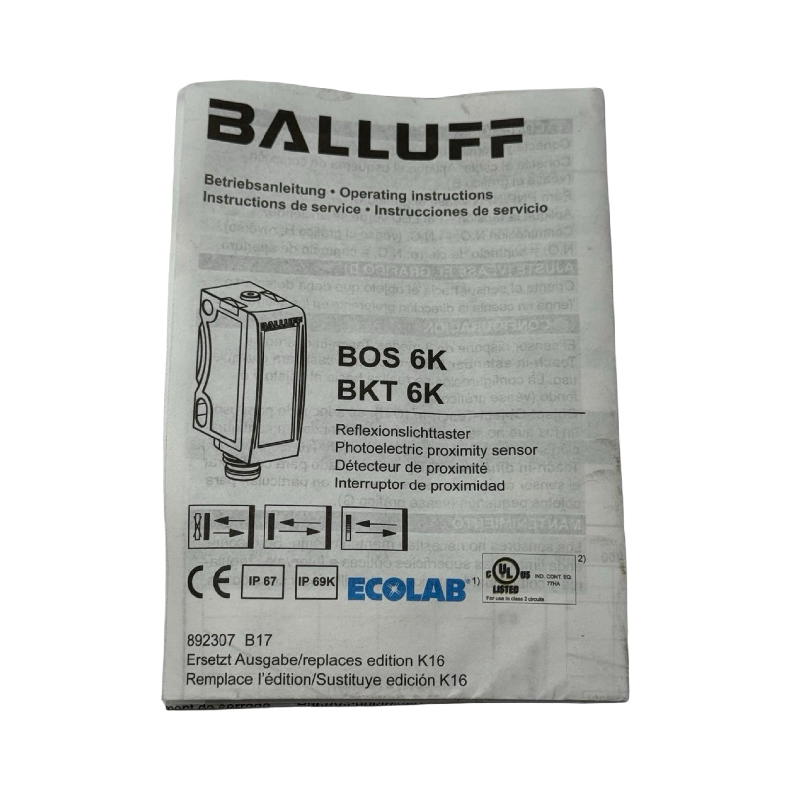 Balluff BOS01L1 BOS 6K-NU-RH10-02 Reflexionslichttaster Sensor 10-30V DC